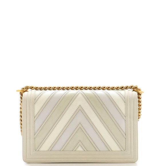 Chanel Boy Flap Bag Chevron Caviar and Calfskin New Medium White - Picture 3 of 7
